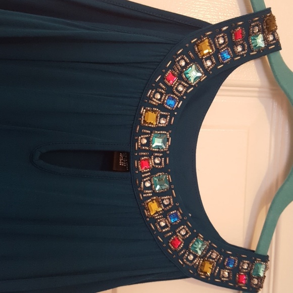 Teal jeweled neckline top - Picture 2 of 4